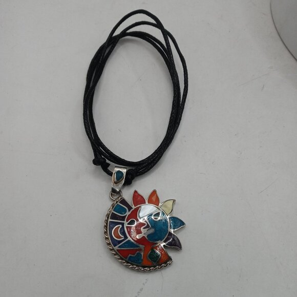 Peruvian Handmade Alpaca Natural Stone Sun Moon Necklace - Picture 1 of 7